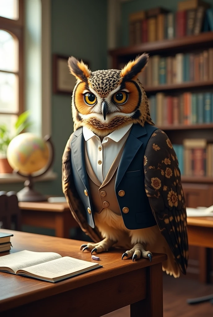 Female owl wearing teacher's uniform