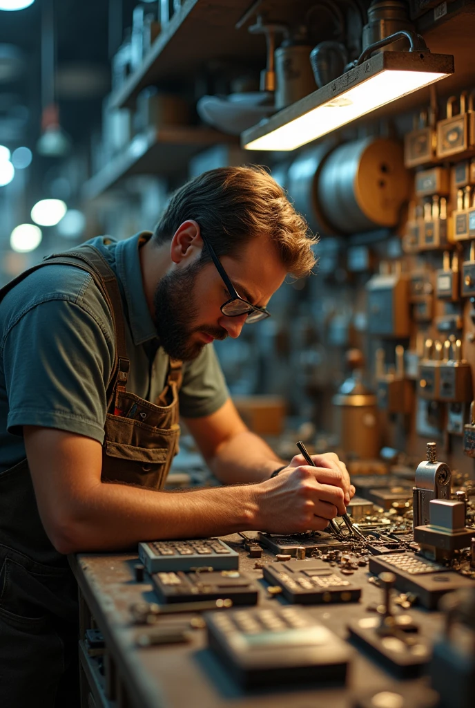 Locksmith work hard with a lot of key pad