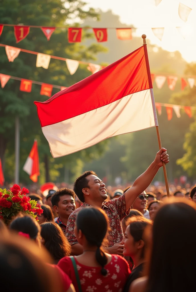 Indonesia 79 year independence with red anh white flag, red in up and white in down