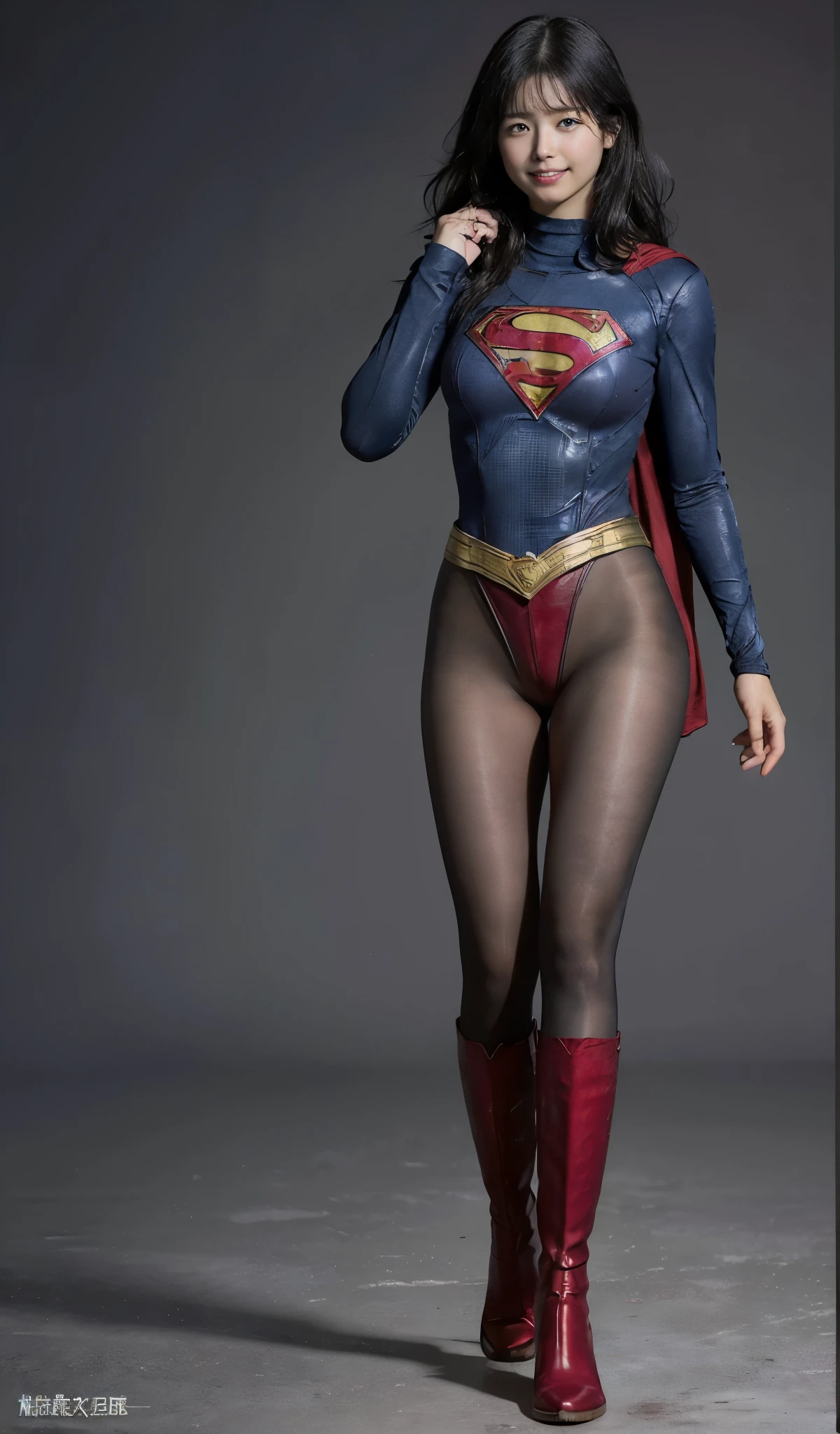 No background、(((Beautiful legs in black tights.)))、(((Legally express the beauty of your smile)))、((((Make the most of your original images)))、(((Supergirl Costume)))、(((Beautiful short bob hair)))、(((suffering)))、(((Please wear black tights....、Wear red boots)))、((Best image quality、8k))、((Highest quality、8k、masterpiece:1.3))、(((Preserve background )))、Sharp focus:1.2、Beautiful woman with perfect figure:1.4、Slim Abs:1.2、Wet body:1.5、Highly detailed face and skin texture、8k