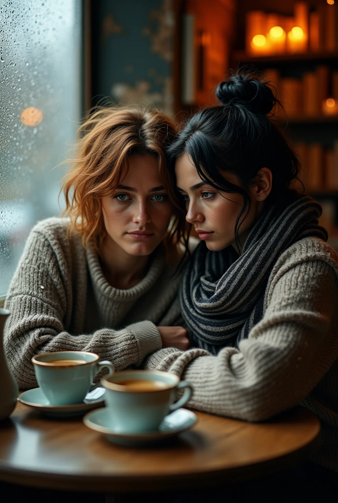 Two sad women gossiping