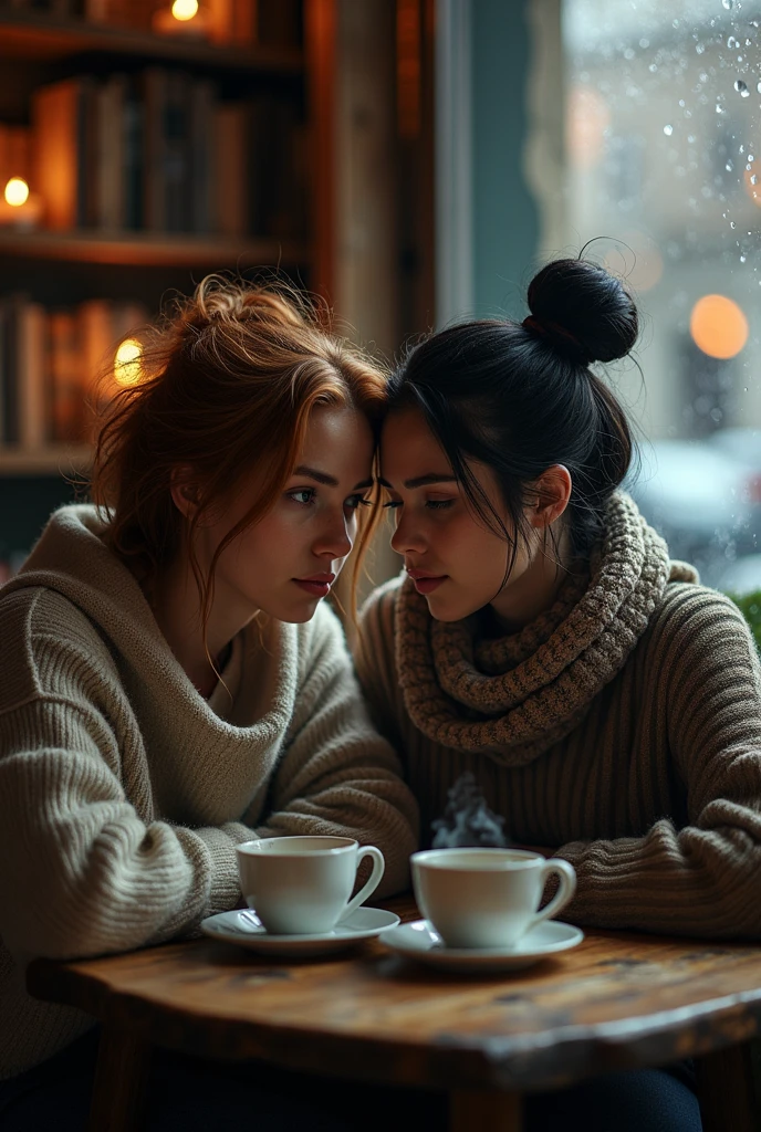 Two sad women gossiping