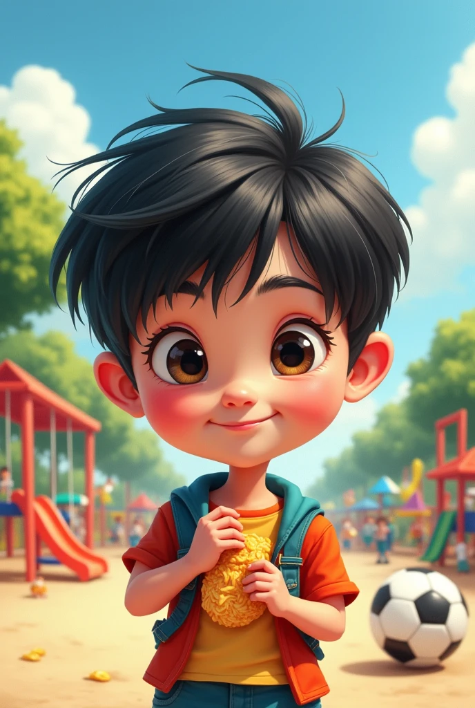 A caricature of a white boy with dark circles under his eyes, Asian-style eyes, and straight hair.