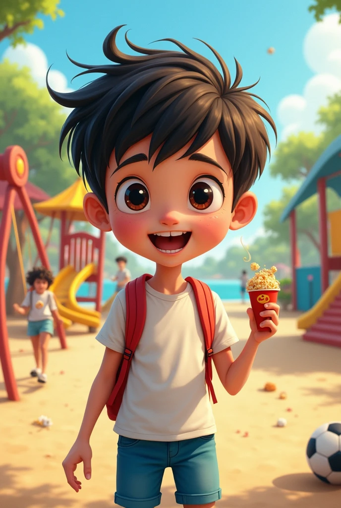A caricature of a white boy with dark circles under his eyes, Asian-style eyes, and straight hair.