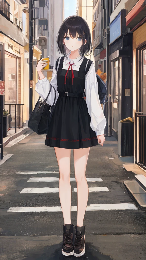 A young woman is standing on the street., Blurred Background, beautiful, Reality