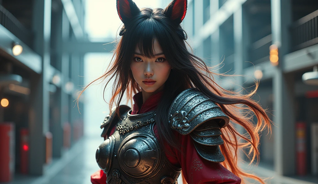 ultra high resolution,8k,(Photorealistic:1.4), (Beast-like animal clothing:1.2), designed by Hajime Katoki,heavy weapons,Vibrant Textures,animal legs, gradation hair, Japanese female soldier,(ultra beautiful face),((super realistic all textures)), ((super intricate all the details)), full body shot shot, ultra clear photo result, Acrylic Transparent Cover, Hydraulic cylinder, styled, taken with Fuji X-T30 film+natta. HDR10,Minimum of 4 pieces created