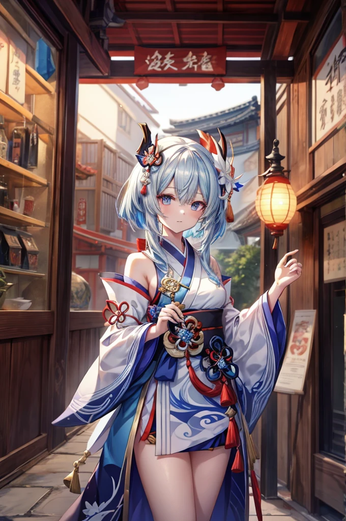 Anime girl in a blue and white dress holding a blue ball, Onmyoji, Onmyoji detailed art, Onmyoji portrait, White-haired deity, keqing from Genshin Impact impact, Genshin Impact, From Ark of Tomorrow, zhongli from Genshin Impact impact, heise jinyao, by Shitao, dragon, author:Yang J, yun ling