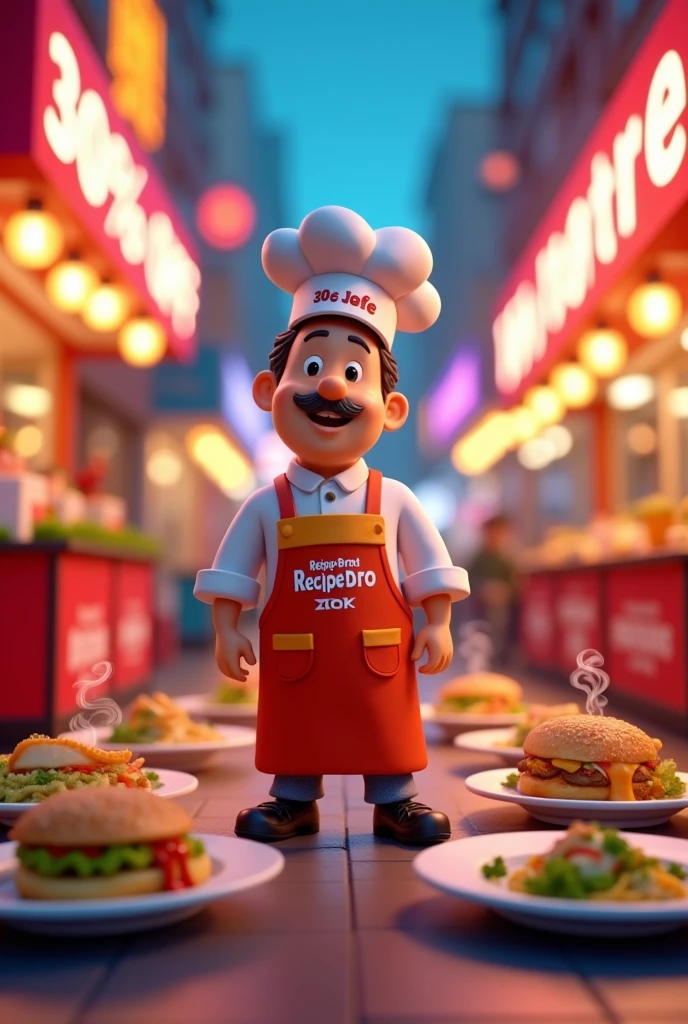 Recipe bro offer 30%on order value above 150 street food on like graphic 3Dimage highlight the offer and highlet the sppeling recipebro