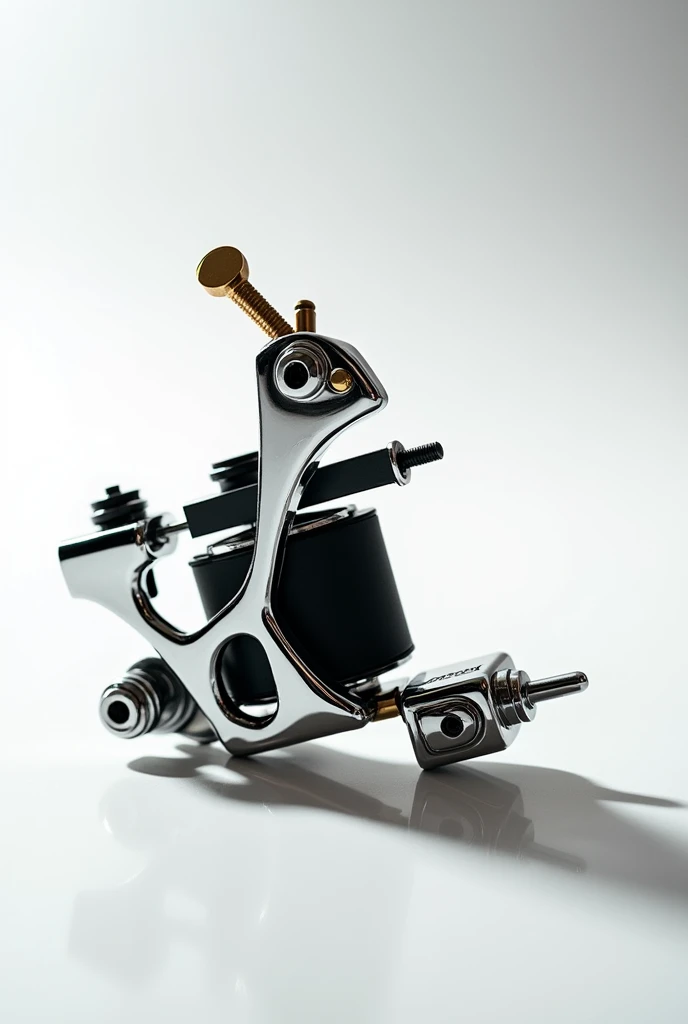 fkirons chrome tattoo machine, hyper realist, macro, white background