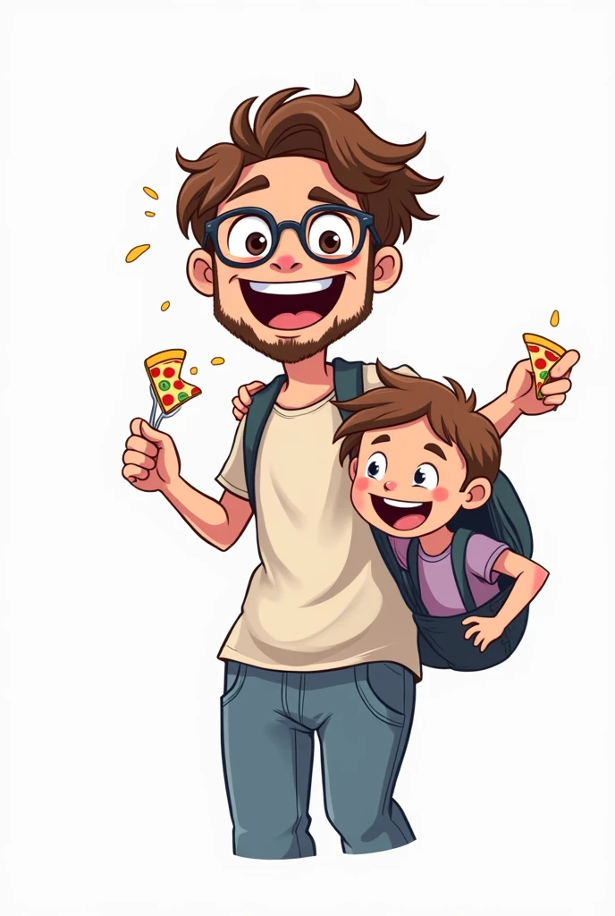 Create a lovely family mom and dad,son,daughter,Image of sitting at table and eating pizza,Cartoon画,轮廓Clarity,Cartoon,Clarity