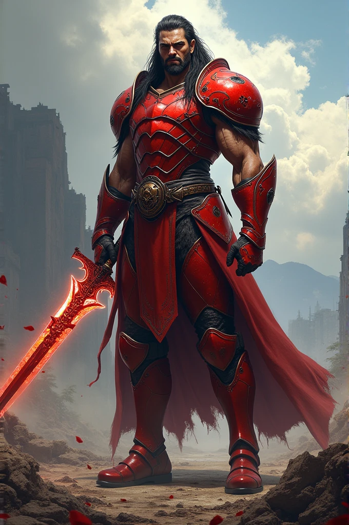 Game character wearing red clothes with a weapon in hand