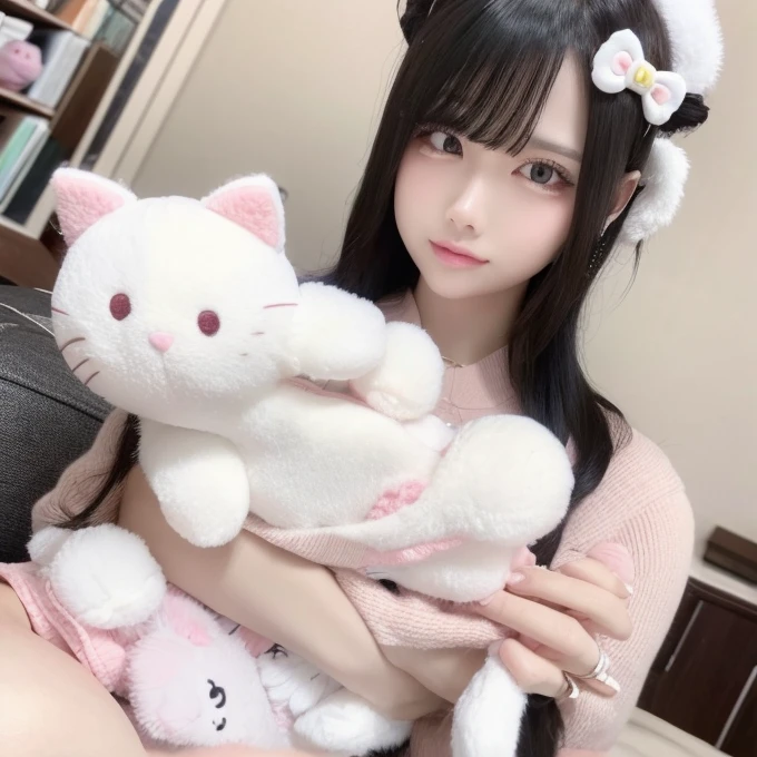 araffe girl laying on a bed with her legs up and her legs up, nekomimi, belle delphine, anime barbie in white stockings, very beautiful cute catgirl, beautiful young catgirl, attractive cat girl, kemonomimi, fairycore, full length and white stockings, very very kawaii, y 2 k cutecore clowncore