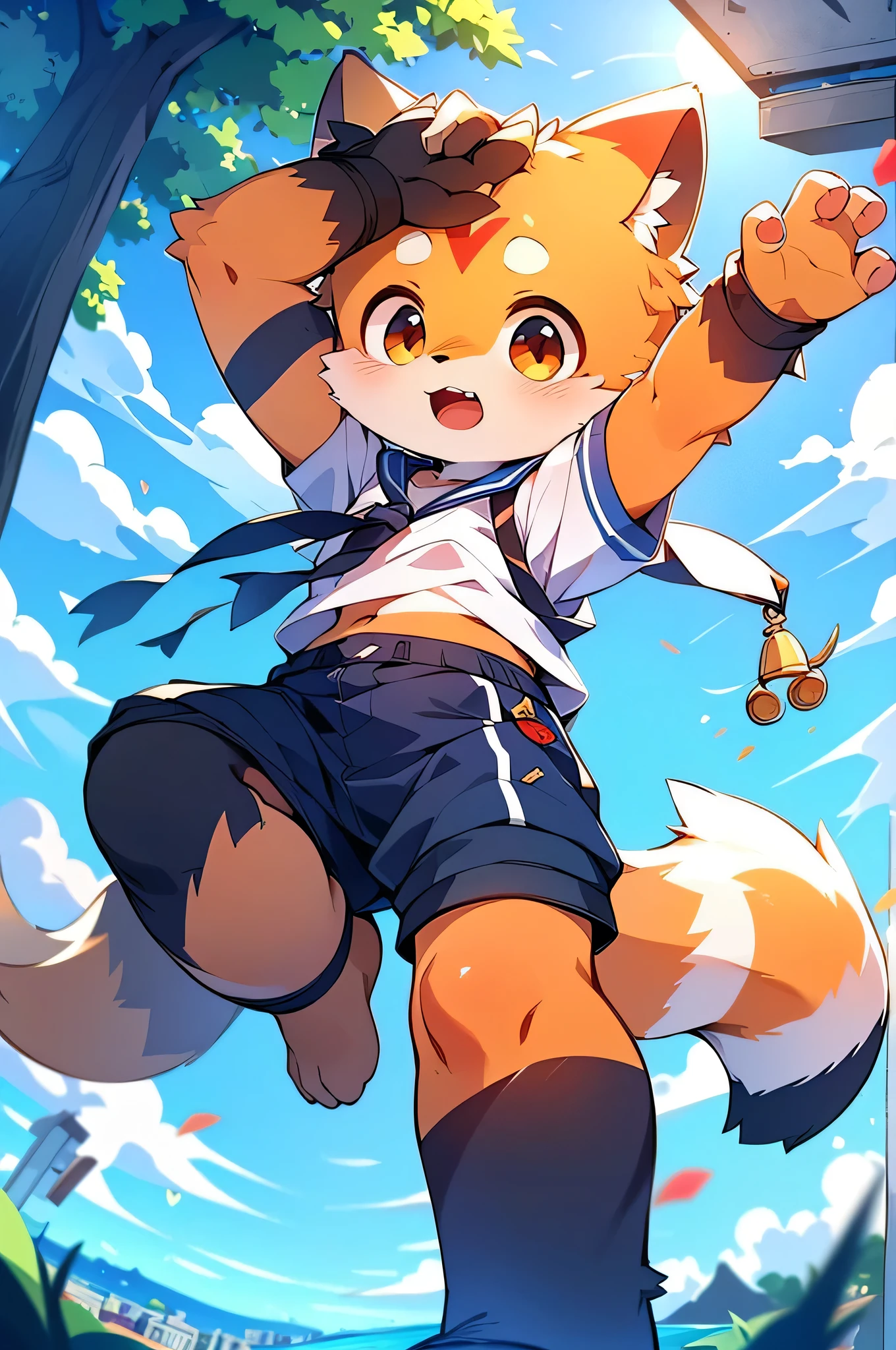 超High resolution,Awards,Highest quality,super high quality, Very detailed,High resolution,4K,animeのかわいいアートスタイル,Ocean,(Cheerful teenager,13 years old:1.3),anime,alone,single,male,Red Panda,retina,Accurate,masterpiece,Eye-level shot,Sailor suit,,Anatomically correct,(expensive),expensive,Cute Face,City,Awards,Prevention of birth defects,fly in the sky!