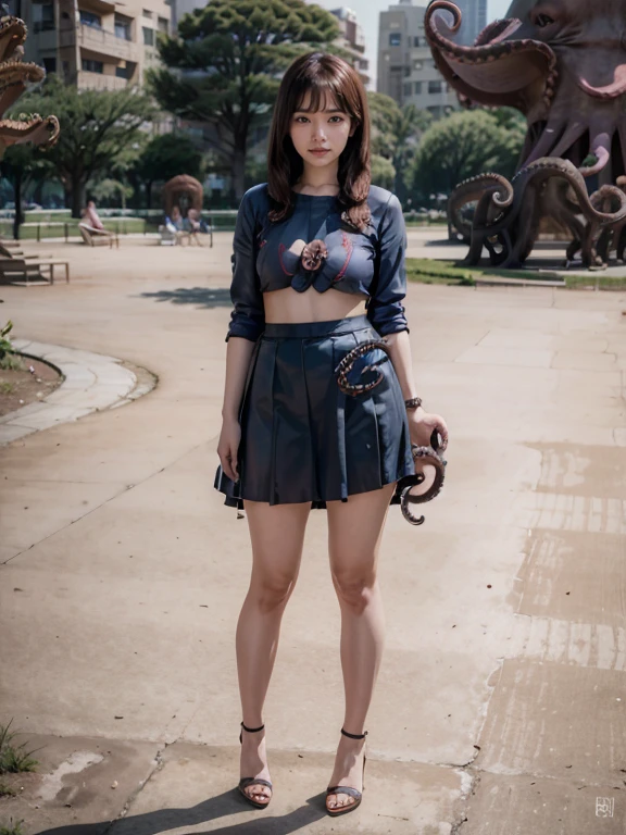 (RAW Photos:1.2), (Realistic:1.4),Beautiful detailed woman,非常にfine grainと顔, fine grain, Very detailed,High resolution, Very detailed,Highest quality,Raise awareness,Unified,8k wallpaper,masterpiece,Highest quality,1 female,alone,rich,Whole Body Ezbian,Toned figure,;Foot meat,Tight waist,alone,(One piece skirt,High heels), short hair,A kind smile,A dignified atmosphere,black eye,Realistic,((((Octopus Park))))