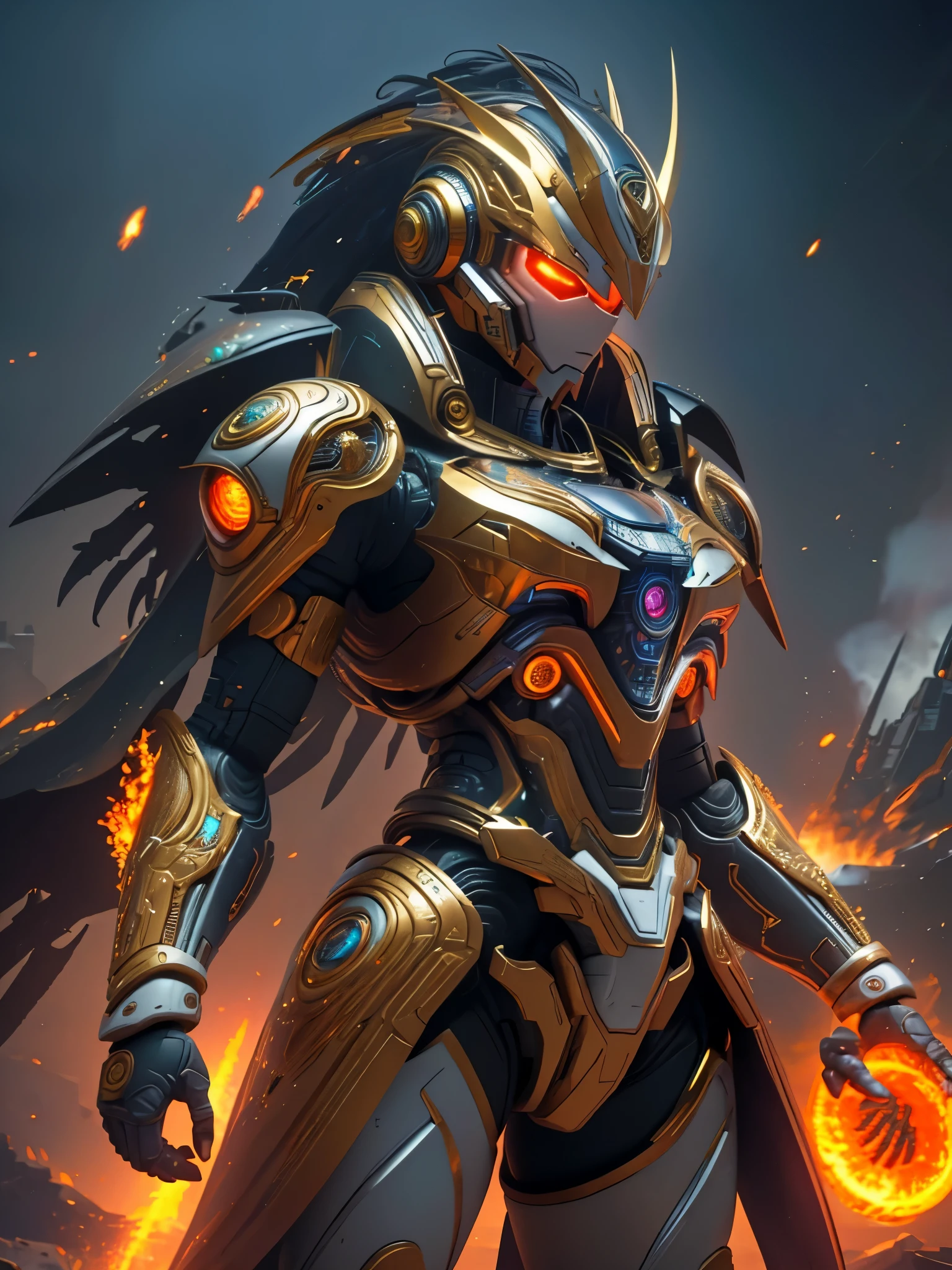 ((Highest quality)),(Ultra-high resolution),(Super detailed),(Detailed Description),((The best CG)),(masterpiece),Highly detailed art,(Art with precise detail:1.5), ((Science fiction movies:1.5)), (A meticulously crafted sci-fi setting:1.6), Lead-colored, gold, The heart will regain its brilliance, steel, Storm Light the fire