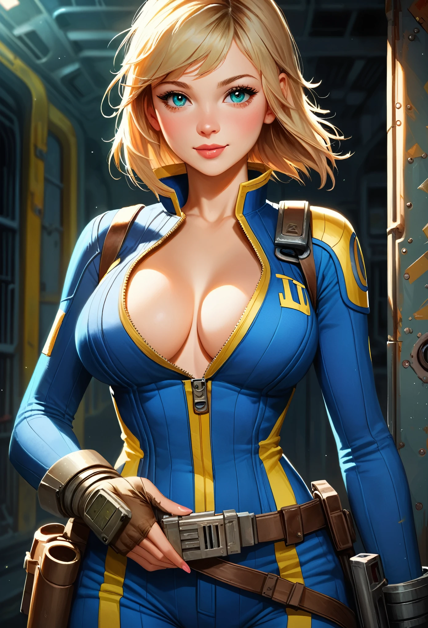 detailed illustration, (front view), (side view),dynamic angle, ultra-detailed, illustration, clean line art, shading, anime, detailed eyes, detailed face, beautiful face, dramatic lighting, detailed illustration, dynamic angle, ultra-detailed, illustration, (single woman: 1.8), masterpiece, masterwork, beautiful,
score_9, score_8_up, 1girl, female, solo, score_9, score_8_up, score_7_up, score_6_up, score_5_up, score_4_up, BREAK, multiple women, solo, big breasts, breasts, score_9, score_8_up, score_7_up, vault_girl, cute face, pip boy, bangs, body suit, happy, vault tec, tight fitting suit, deep cleavage, (background is a underground fallout vault: 1.5), cowboy shot, multiple women in shot, women being friendly with each other,