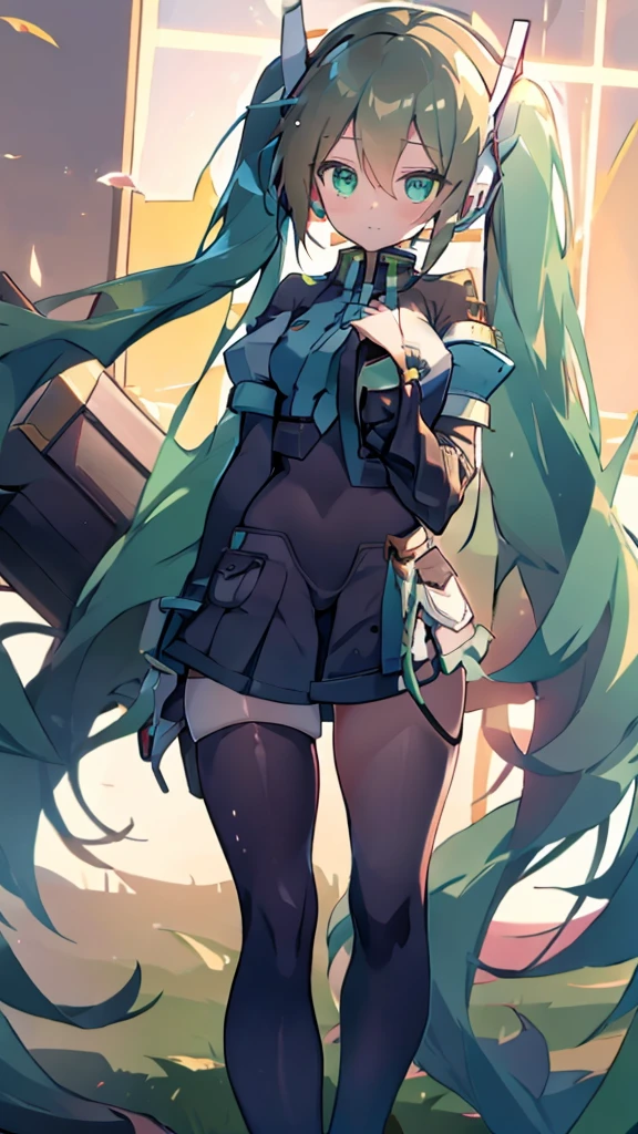 Aile_Megmanzx , 1girl, Long hair,  Green eyes, Brown hair, Hatsune Miku Mosplay