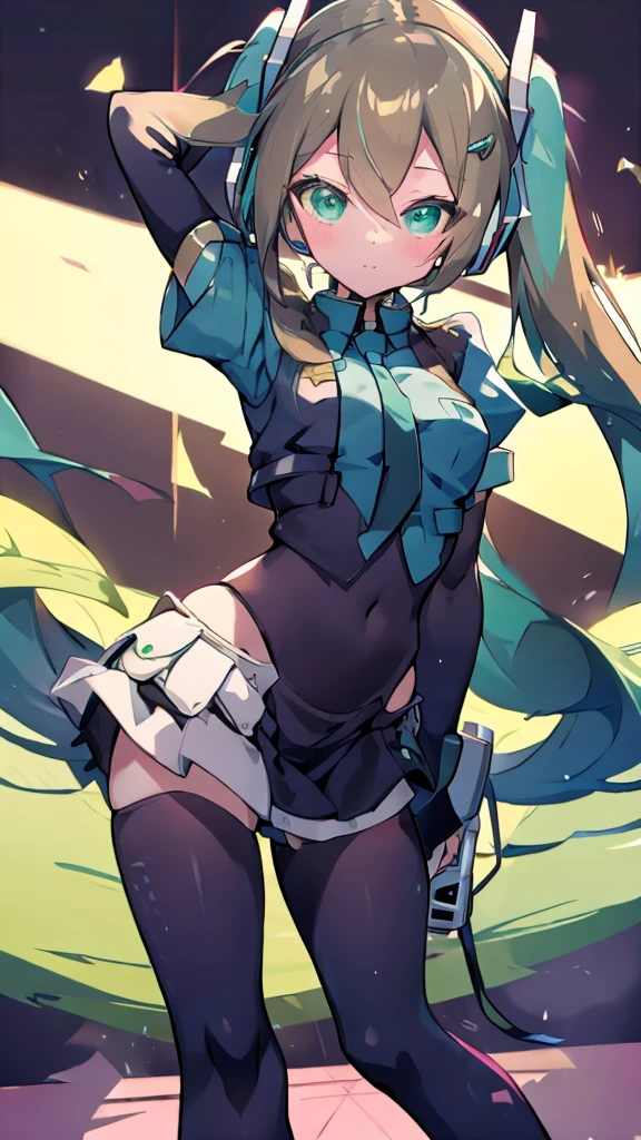 Aile_Megmanzx , 1girl, Long hair, Green eyes, Brown hair, Hatsune Miku Cosplay