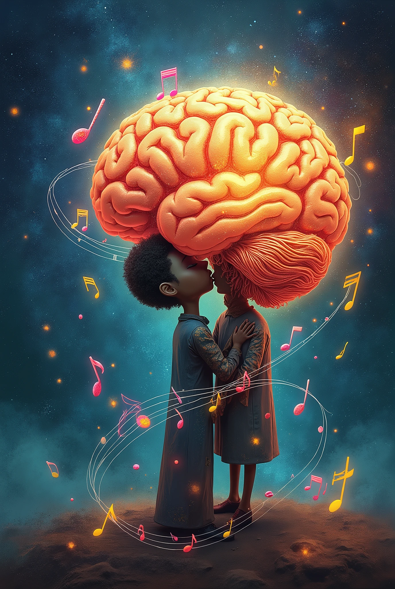 Image of a music figure hugging the brain