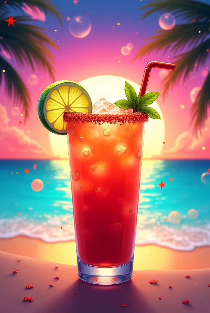 Colorful Micheladas logo with a vibrant anime-style background