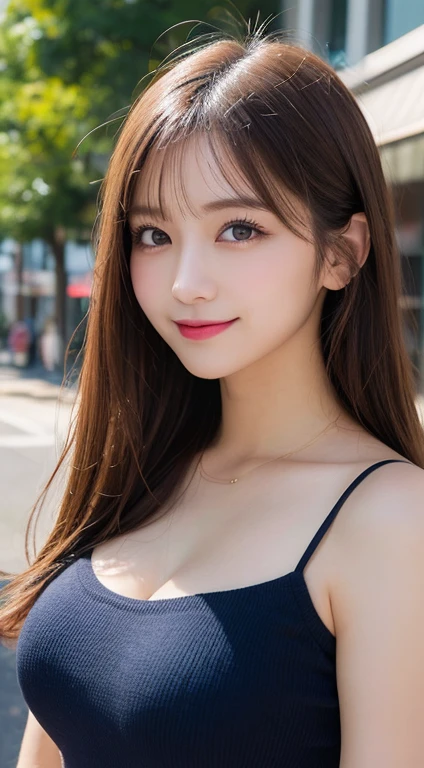 masutepiece, Best Quality, Illustration, Ultra-detailed, finely detail, hight resolution, 8K Wallpaper, Perfect dynamic composition, Beautiful detailed eyes, doress,Medium Hair, Big breasts, Natural Color Lip, Random and sexy poses,Smile,Aoyama Street Walk、20 years girl