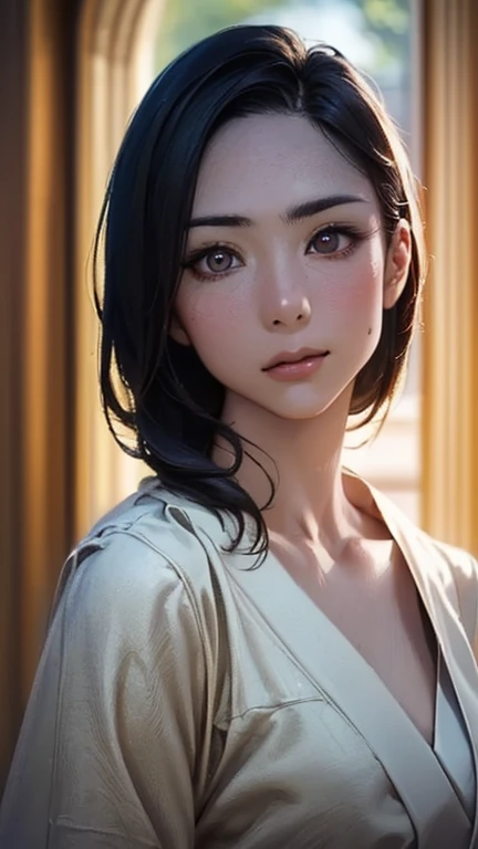 ((Highest quality)),(超High resolution),(Very detailed),(Detailed Description),((The best CG)),(masterpiece),Ultra-detailed art、(Highest quality、8k、32K、masterpiece)、(Realistic)、(Realistic:1.2)、(High resolution)、Very detailed、Very beautiful face and eyes、1 female、Tight waist、Delicate body、(Highest quality、Attention to detail、Rich skin detail)、(Highest quality、8k、Oil paints:1.2)、Very detailed、(Realistic、Realistic:1.37)、Bright colors、Beautiful Japanese Woman、Detailed face、Smooth Skin、(masterpiece:1.2, Highest quality), (Realistic, photoRealistic:1.4), Beautiful illustrations, (Natural Side Lighting, Cinema Lighting), Written boundary depth,
