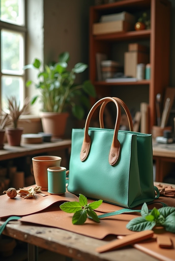 An image with mint and leather together as raw materials