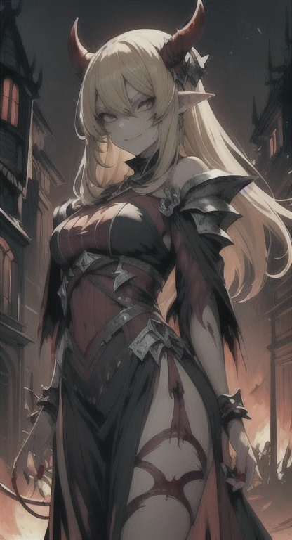 The eclipse Queen Zelda, Dark attire, grey skin, blood red eyes, cursed markings, tribal armor, battlefield,