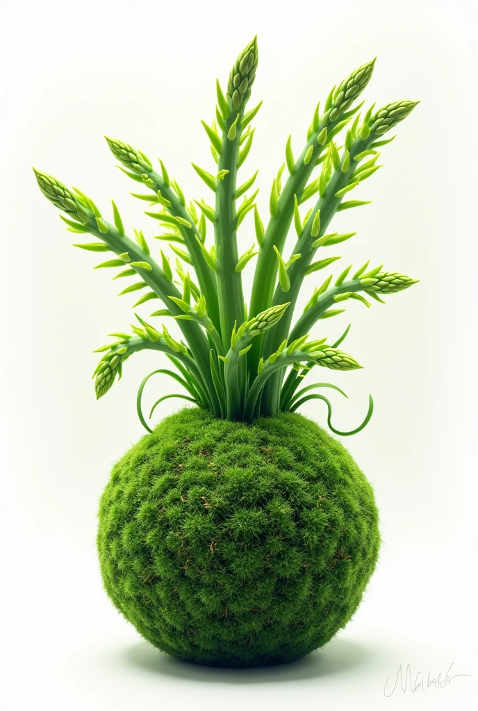 A logo with the design of a kokedama, made with asparagus plant. With the writing modeling kokedamas