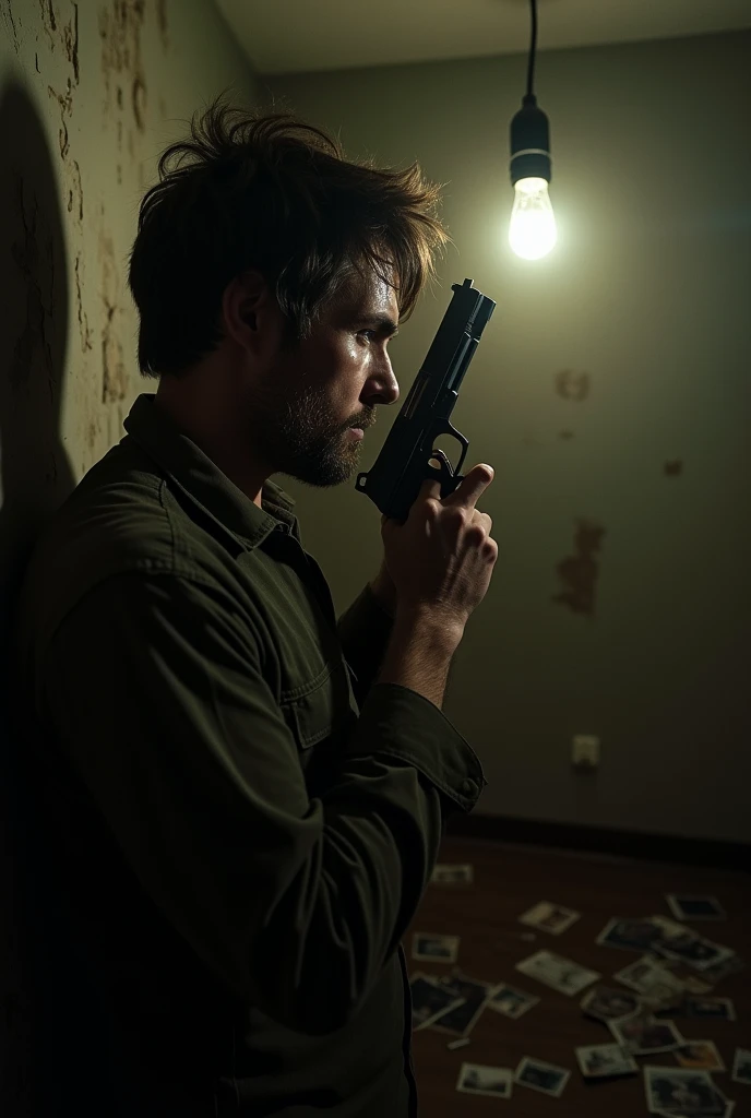 A man pointing a gun to his own head