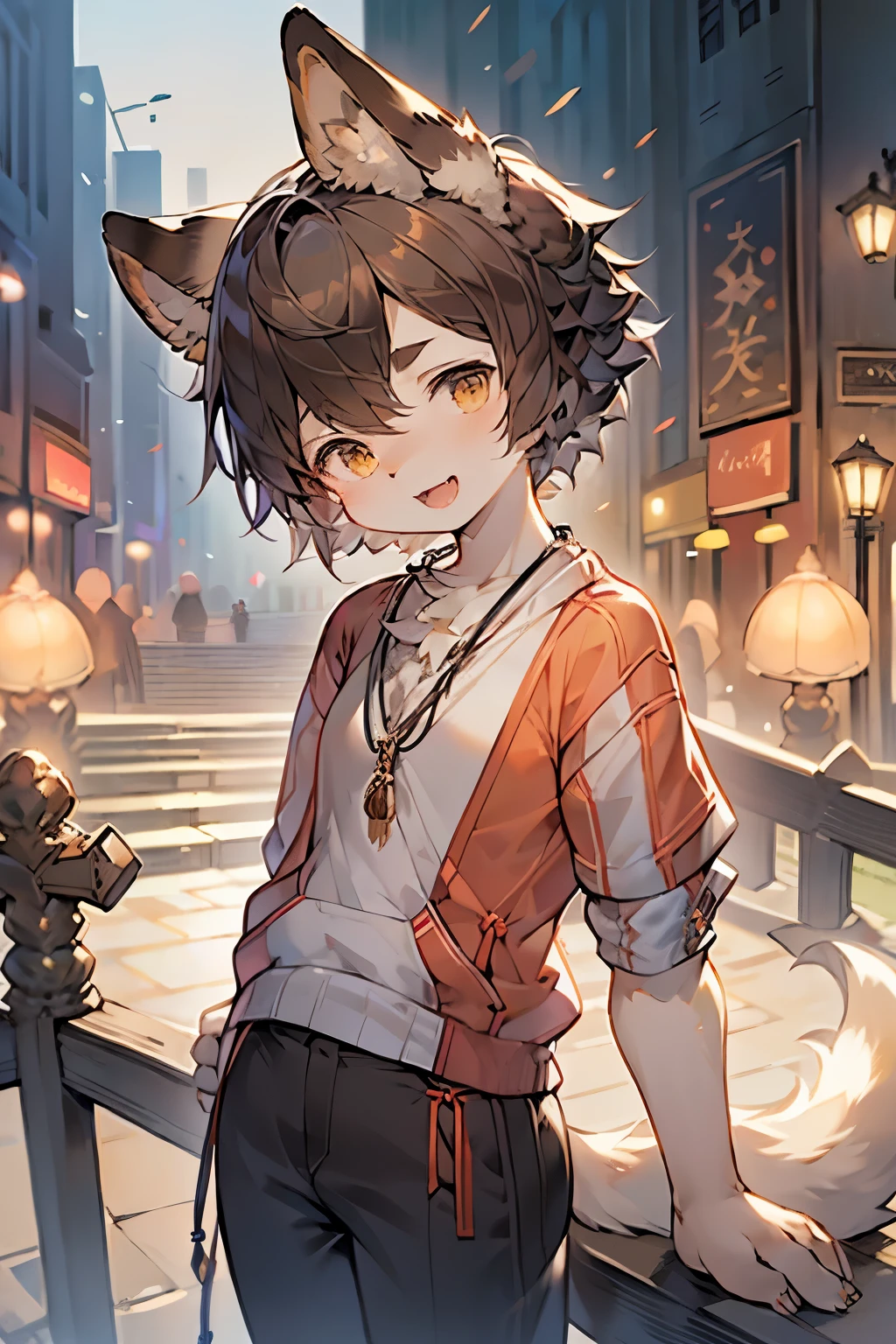 (best quality), 1 Girl, :d, confuse, Head tilt, Inugami Cologne, Brown hair, Dog ears