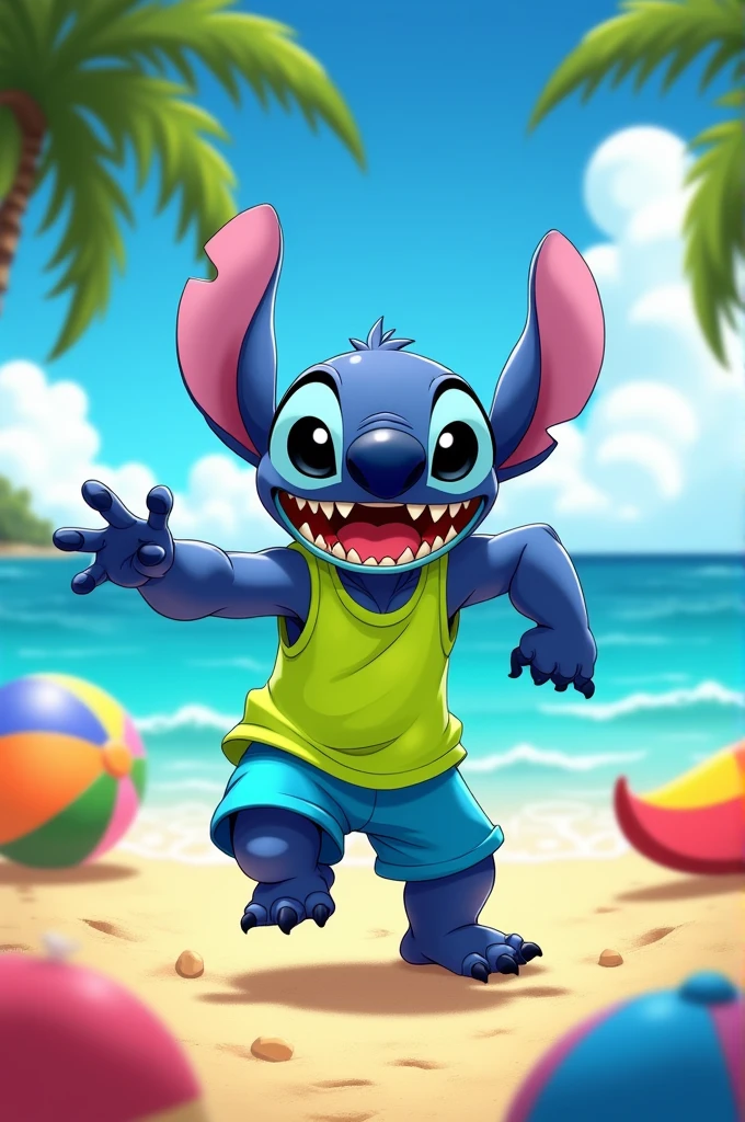 Stitch wearing sportswear