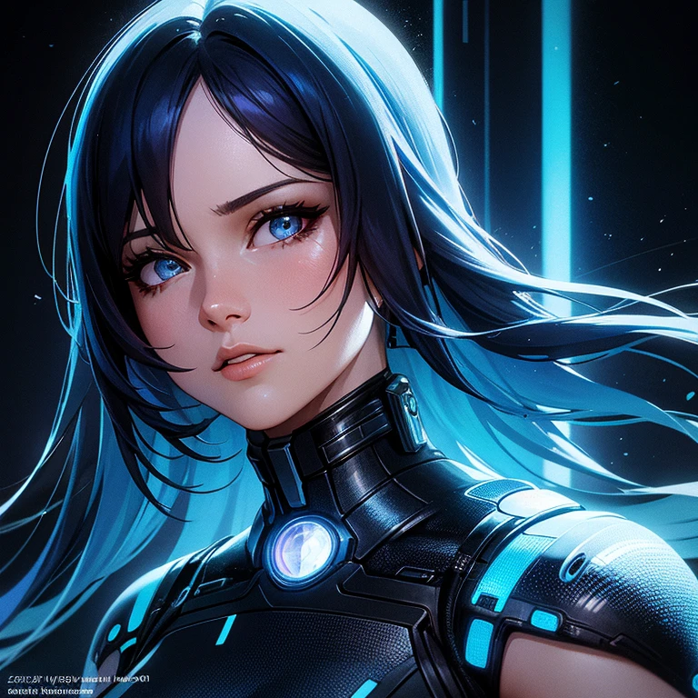 a close up of a woman with a black and blue dress, 4k highly detailed digital art, 4k detailed digital art, realistic digital art 4k, realistic digital art 4 k, stunning digital illustration, portrait beautiful sci - fi girl, portrait of a sci - fi woman, digital artwork 4 k, the cyberpunk girl portrait, beautiful cyberpunk girl face, epic portrait illustration  