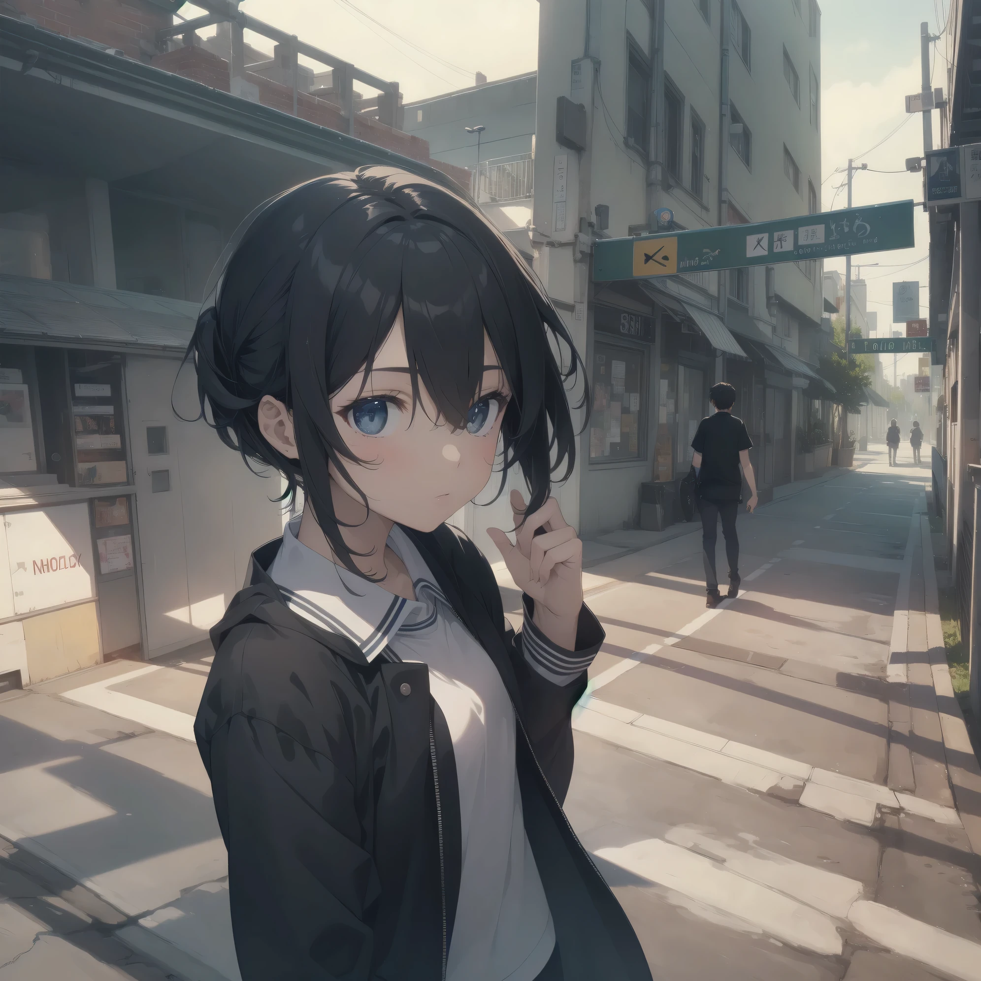 ultra-absurdres-Top quality by artist God, ultra-detailed, high resolution, anime moe artstyle, best anime 8k konachan wallpaper, pixiv contest winner, pool:2810, perfect anatomy,break, 1girl, (Please draw a girl walking sleepily to school alone. )break,(Solo,little female, -yeld:1.Full limbs, complete fingers,a junior hihort hair), short cut, flat chest, , small butt, small black eyes, beautiful detailed eyes, well-proportioned iris and pupils, expressive eyes, highres detailed hair, soft expression, salor school_uniform, sailor collar, serahuku, bow, pleated skirt,(Detailed Lighting), (Detailed background), in the School commute route. break,super detailed skin, Best cinematic lighting powered by famous artist, 8k,beauty illustration,photoshop_(medium),very aesthetic,break,((artist:izumi_tsubasu )), artist:clamp ,artist:carnelian ,artist:kantoku ,
