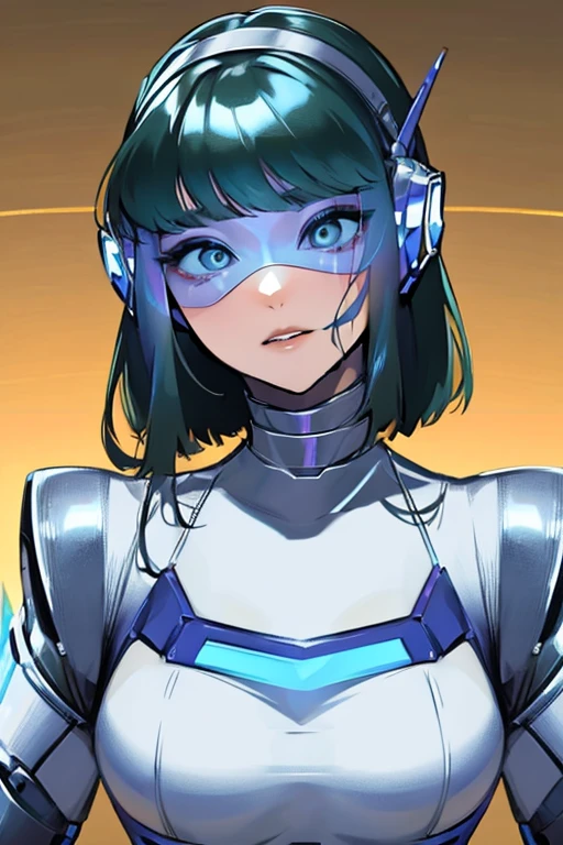 empty eyes,robotized woman ,big bust,Robot Joint ,Metal skin