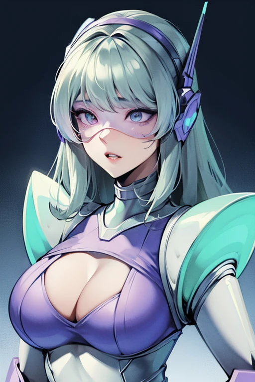 empty eyes,robotized woman ,big bust,Robot Joint ,Metal skin