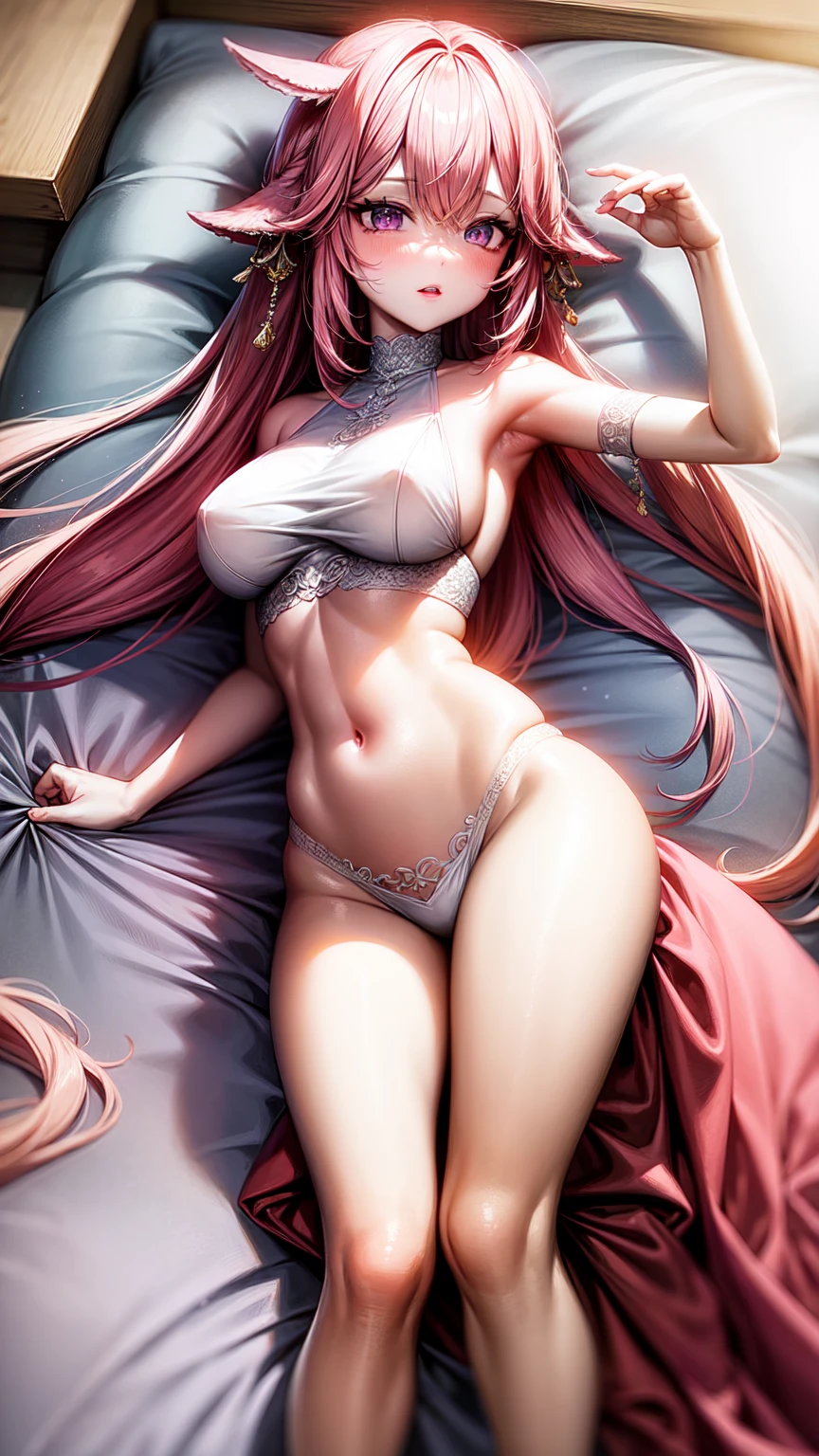 purple eyes,Wedding dress,long skirt,crop top,pink hair