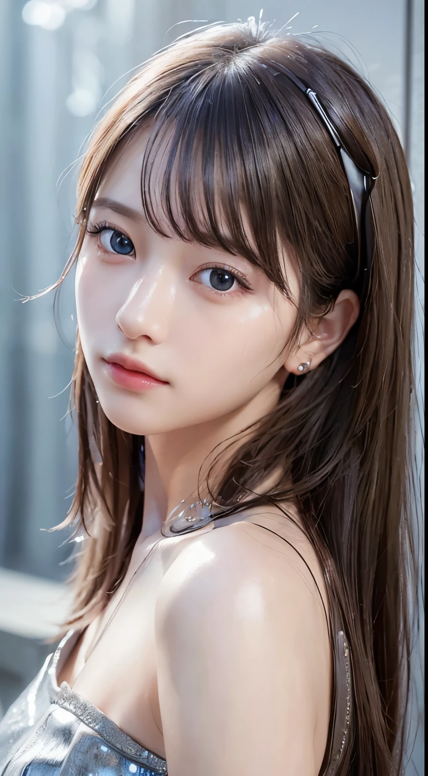 (Realistic:1.4), (masterpiece, Side light, Exquisite beautiful eyes: 1.2), masterpiece*Portraiture, Realistic, 3D Face, Sparkling Eyes, Shiny Hair, Glowing Skin, alone, Embarrassing, (abdomen),