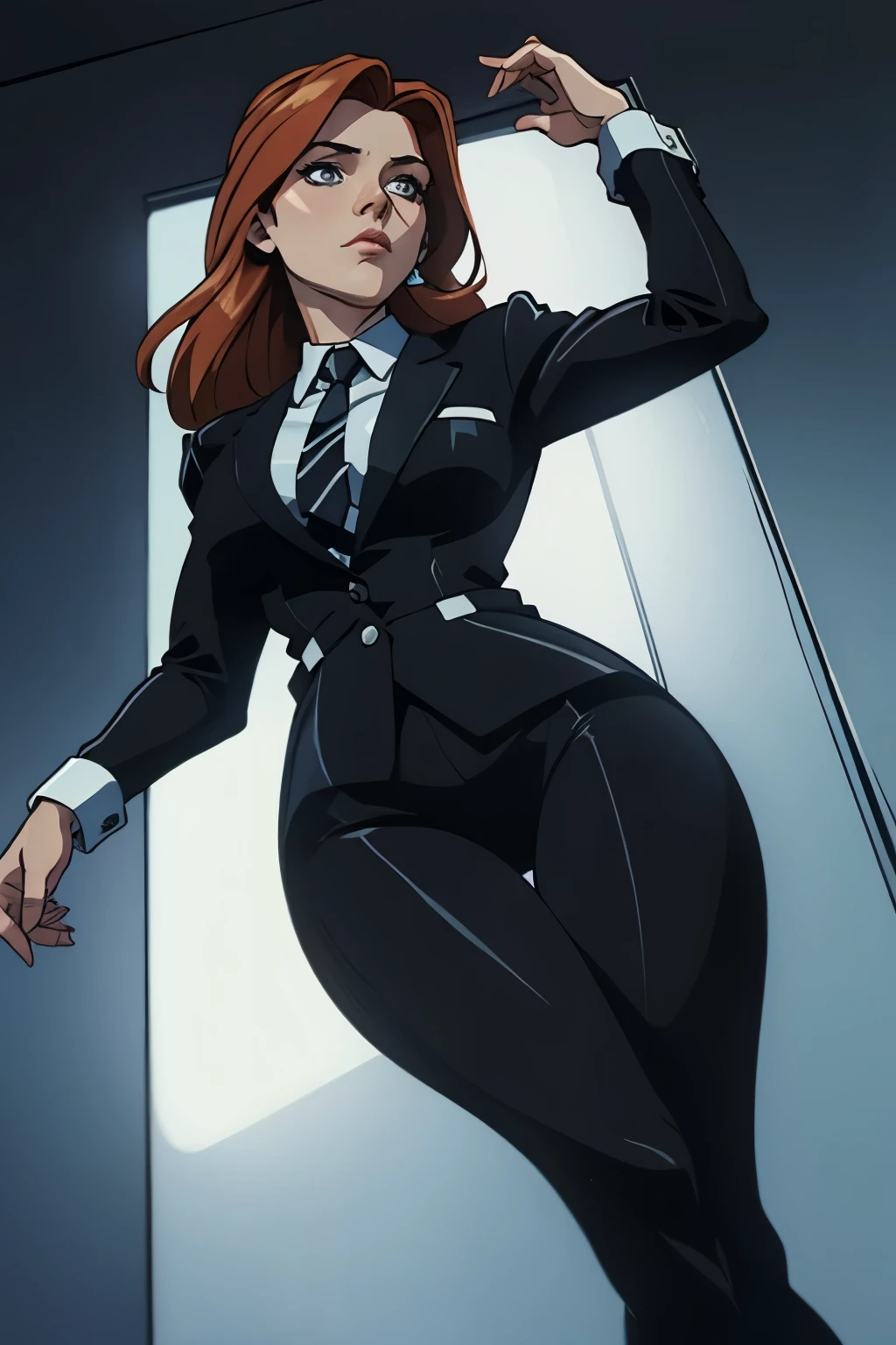 FBI agent Dana Scully from "The X-Files." 90's, black pinstripe suit.