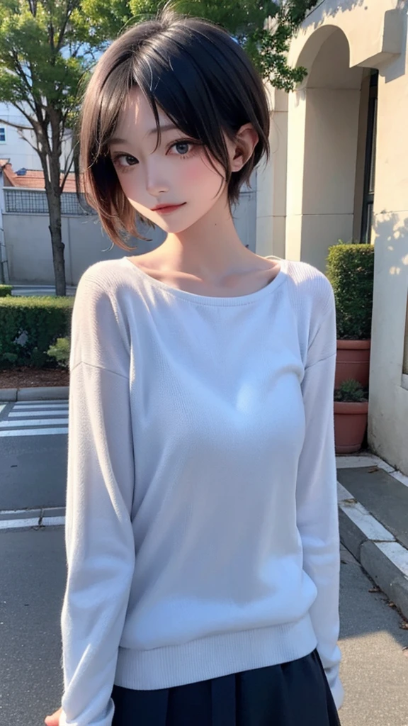 Short hair squinting girl