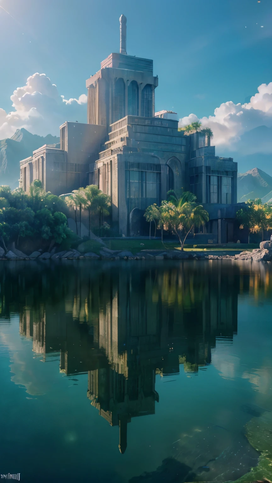 (8k, RAW Photos, Highest quality, masterpiece:1.2), (Realistic, photo-Realistic:1.37), Octane Rendering, Ultra-high resolution, Very detailed, Professional Lighting, Photon Mapping, Radio City, Physically Based Rendering, UE5, ((Island Sanctuary)), ((Ancient extinct kingdom)), ((Reflection on the surface of the water)), ((Ray Tracing)), ((Submerged City))
