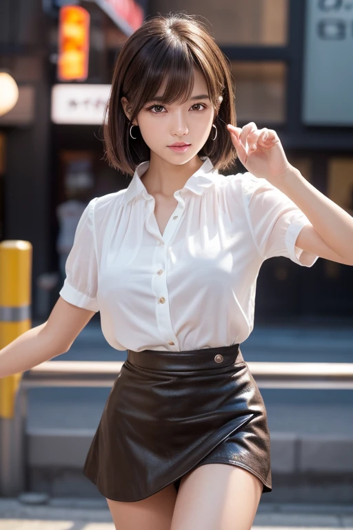 Product quality,1 girl,Cowboy Shot,Front view,(Thigh Emphasis:1.6),(Angle up to the knee:1.ung and cute Japanese,20-year-old,笑face,Harajuku,(Crowded street:1.4),Snazzy,((blouse:1.5)),wear,(Snazzyバッグ:1.5),Fashionable necklaces,Stylish earrings,((Cotton fabric,Black ultra-short micro mini skirt:1.5)),wear,((Small Head,face:0.5))とてもかわいいface,赤ちゃんのface,Glossy Lips,Double eyelids on both eyes,(Natural Makeup),Small and cute nose,shiny smooth light brown long hair,,,,,Asymmetrical bangs,Center image,8k resolution,Attention to detail,Detailed hairstyle,詳細なface,Cinema Lighting,Octane Rendering,Ultra-realistic,Perfect limbs,(Detailed fingers:1.5),Beautiful legs,Voluptuous thighs,Huge breasts,Perfect Anatomy,