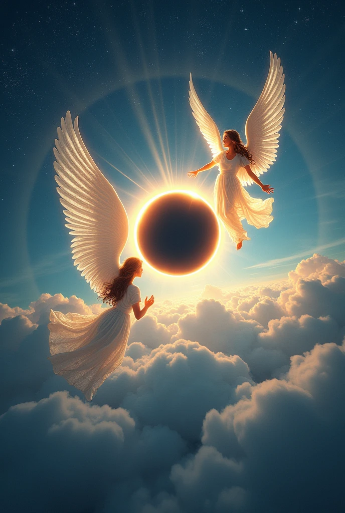 Solar eclipse in heaven with angels