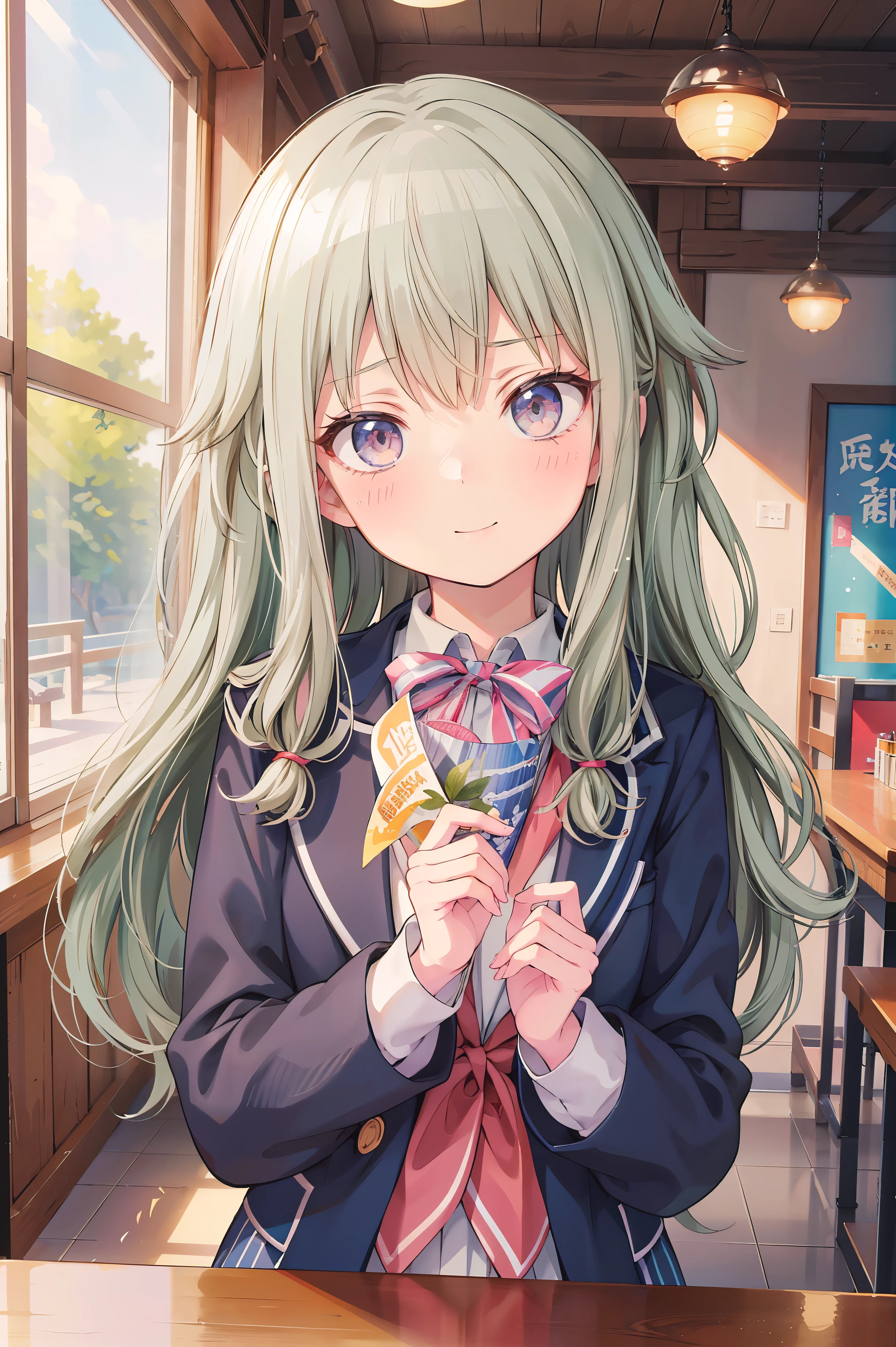 (8k, 最high quality)、Ultra-high resolution、adorable、最high quality, beautiful, (((Absurd beauty)))、masterpiece、Best image quality、(Front facing)、good feeling、smile,Face the camera、Delicate eyes、smile、Small face、masterpiece, Most detailed、school uniform、blazer、high quality、Shiny Hair、Very fine and beautiful bright eyes、Medium chest、nose blush、Very detailed, clear and beautiful face, Awards, (Anatomically correct)