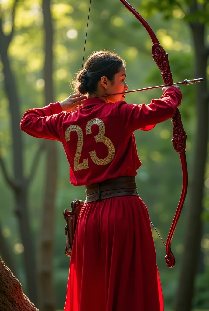 Male red clothing archer with number 23 on the back highlighted