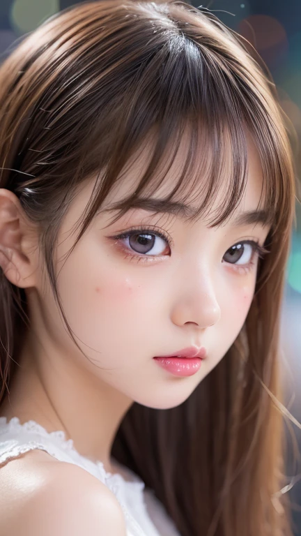 NSFW, 8k, High-level, absurd, masterpiece, best quality, primitive, very detailed CG, very detailed wallpaper, perfect lighting, Extremely detailed (((The personifying " Gravure idol photo session " as a Little Girl))), MysticSight, Tyndall effect, Tyndall scattering, Studio gray background with (many Dazzling RainbowColor particles BokeH:1.28), (RoundlyButts, ThighGap), (Exposed:0.4), (Assfocus with looking ahead), BREAK (NOGIZAKA face variations) Extremely Detailed very KAWAII face variations, perfect anatomy, Childish, captivating gaze, elaborate detailed Eyes with (sparkling highlights:1.28), long eyelashes、Glossy RED Lips with beautiful details, Coquettish tongue, Rosy cheeks, Radiant PearlSkin with clear transparency . { (Dynamic LifeLike expressions:1.4) | :d) }, (large eyes:-1) .