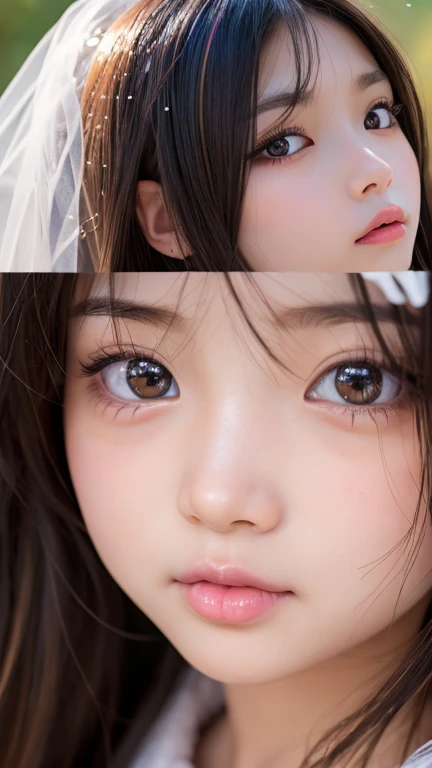 NSFW, 8k, High-level, absurd, masterpiece, best quality, primitive, very detailed CG, very detailed wallpaper, perfect lighting, Extremely detailed (((The personifying " Gravure idol photo session " as a Girl))), MysticSight, Tyndall effect, Tyndall scattering, Studio gray background with (many Dazzling RainbowColor particles BokeH:1.28), (RoundlyButts, ThighGap), (Exposed:0.4), (Assfocus with looking ahead), BREAK (NOGIZAKA face variations) Extremely Detailed very KAWAII face variations, perfect anatomy, Childish, captivating gaze, elaborate detailed Eyes with (sparkling highlights:1.28), long eyelashes、Glossy RED Lips with beautiful details, Coquettish tongue, Rosy cheeks, Radiant PearlSkin with clear transparency . { (Dynamic LifeLike expressions:1.4) | :d) }, (large eyes:-1) .