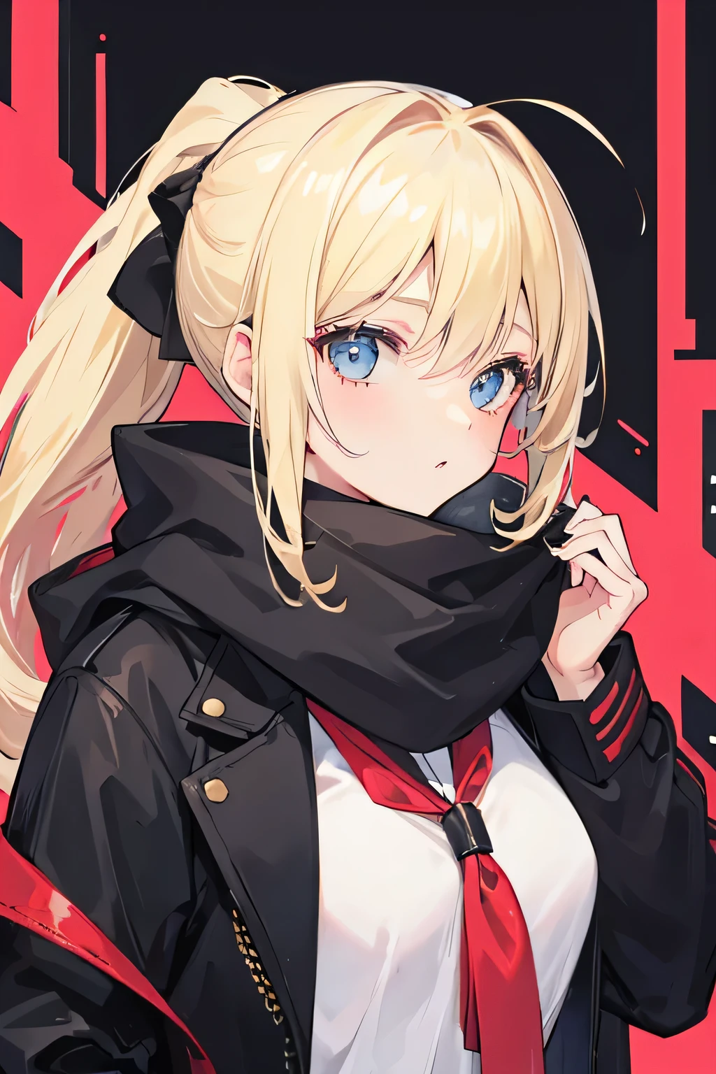 Girl,Blonde,ponytail,Black,coat,Scarf