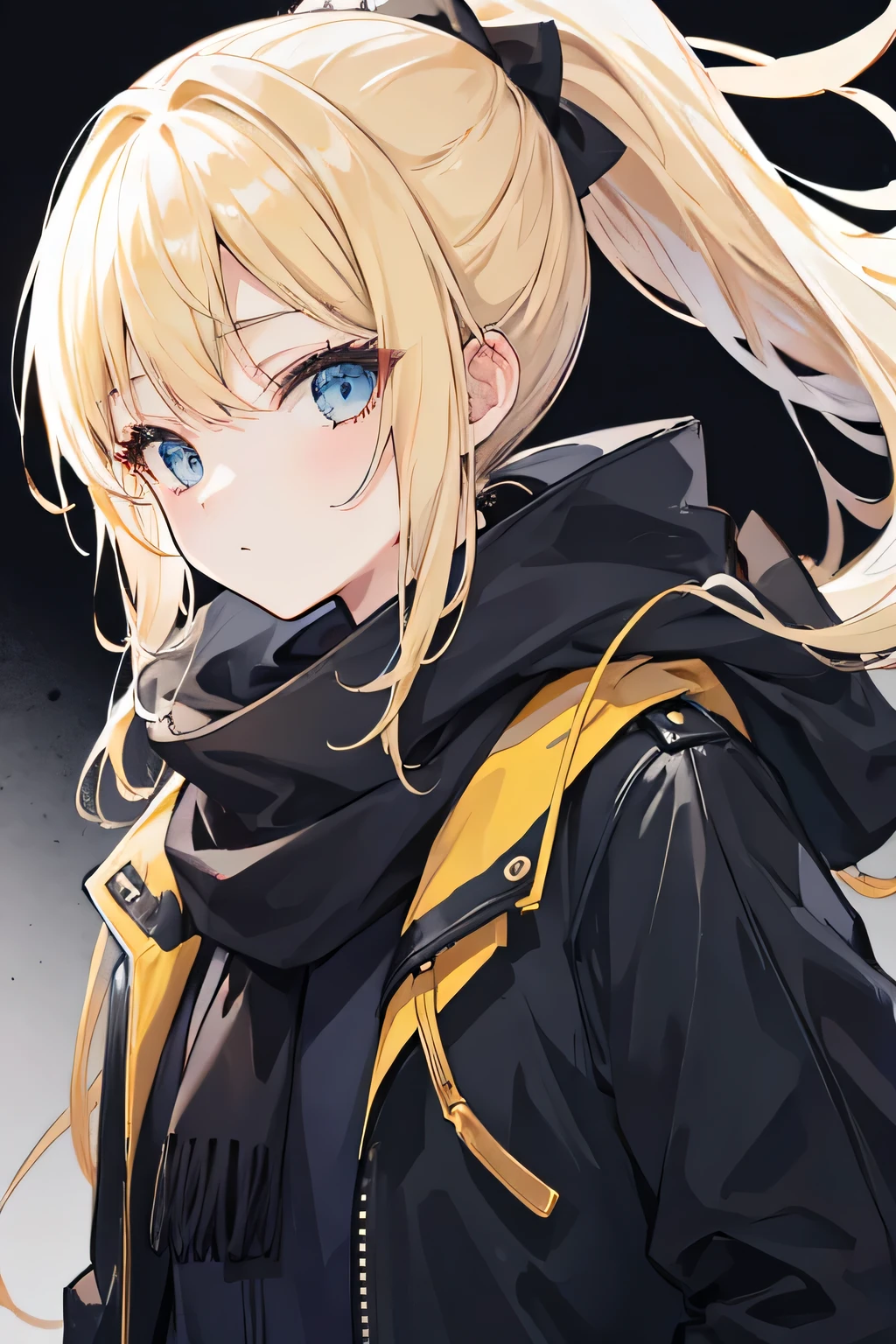 Girl，Blonde，ponytail，Black，coat，Scarf