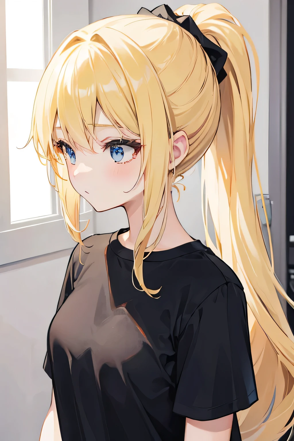 Girl,Blonde,ponytail,Black,T-Shirts